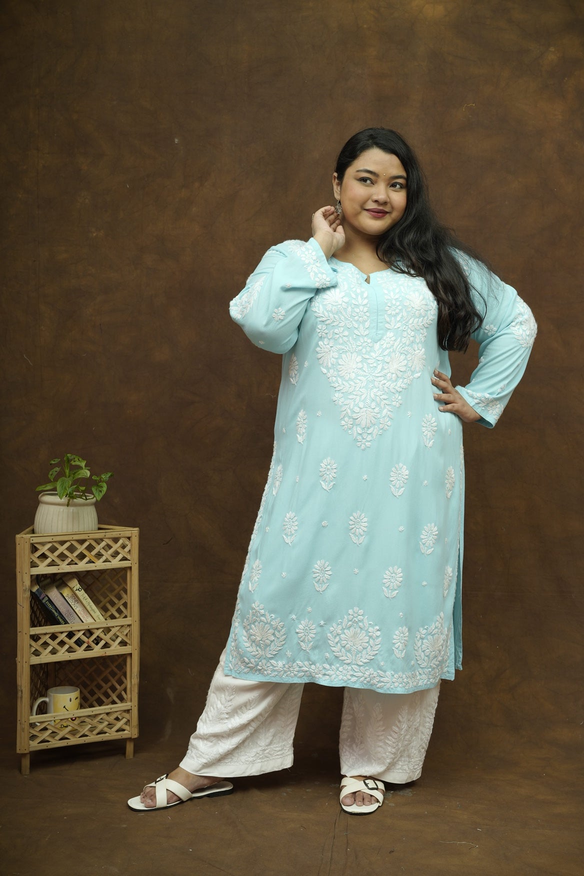 Plus Size Rayon Chikankari Kurta