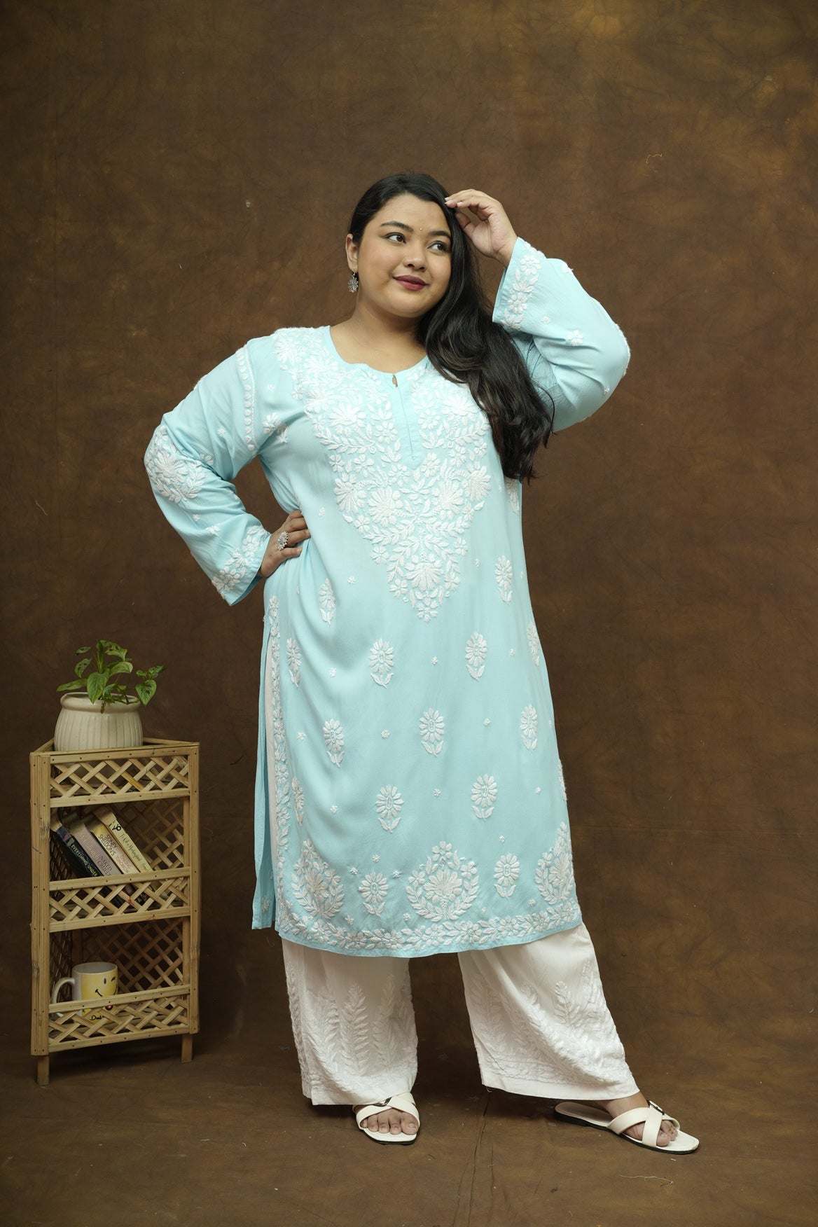 Plus Size Rayon Chikankari Kurta