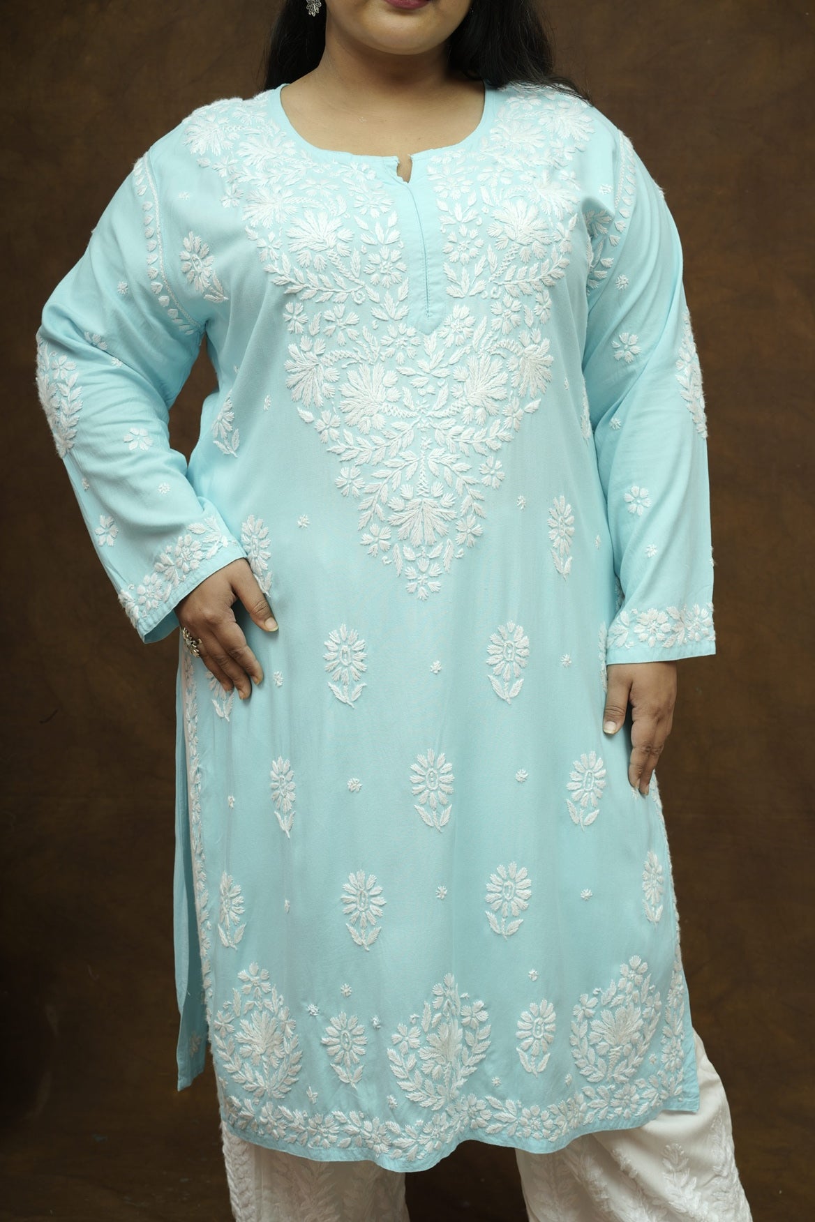 Plus Size Rayon Chikankari Kurta