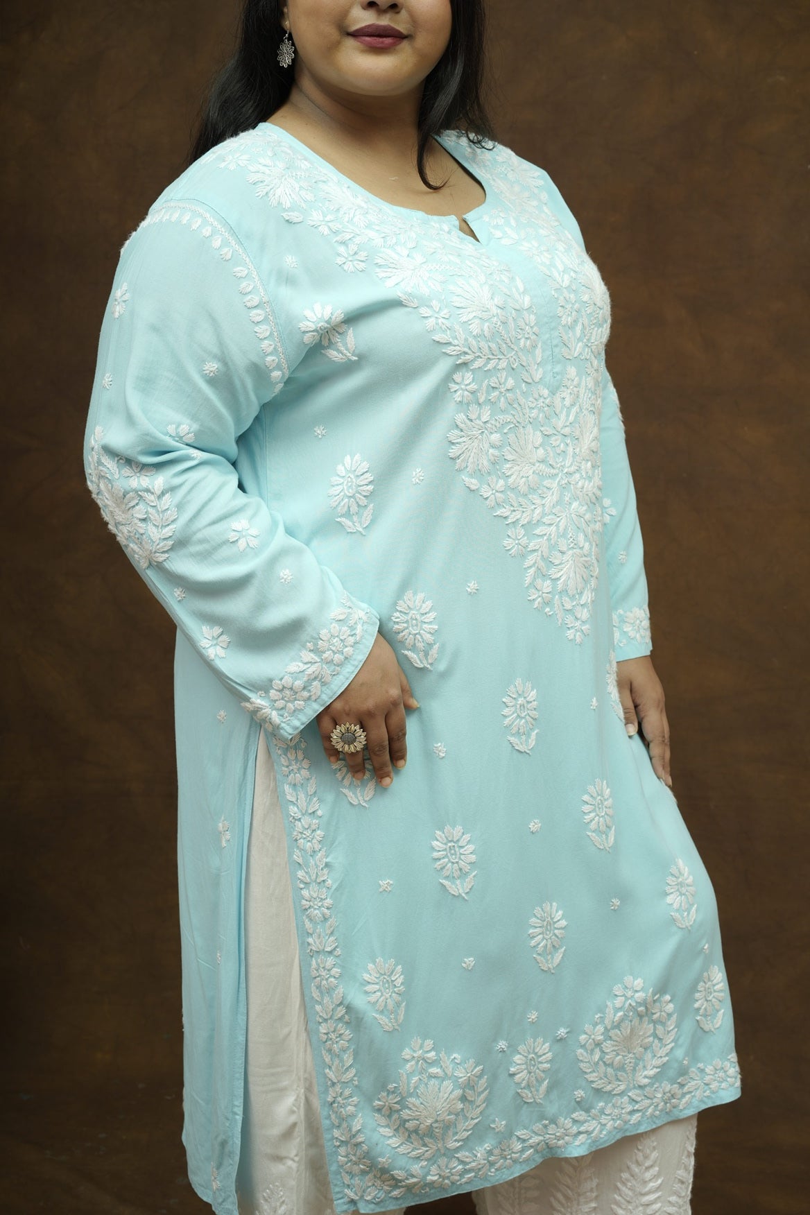 Plus Size Rayon Chikankari Kurta