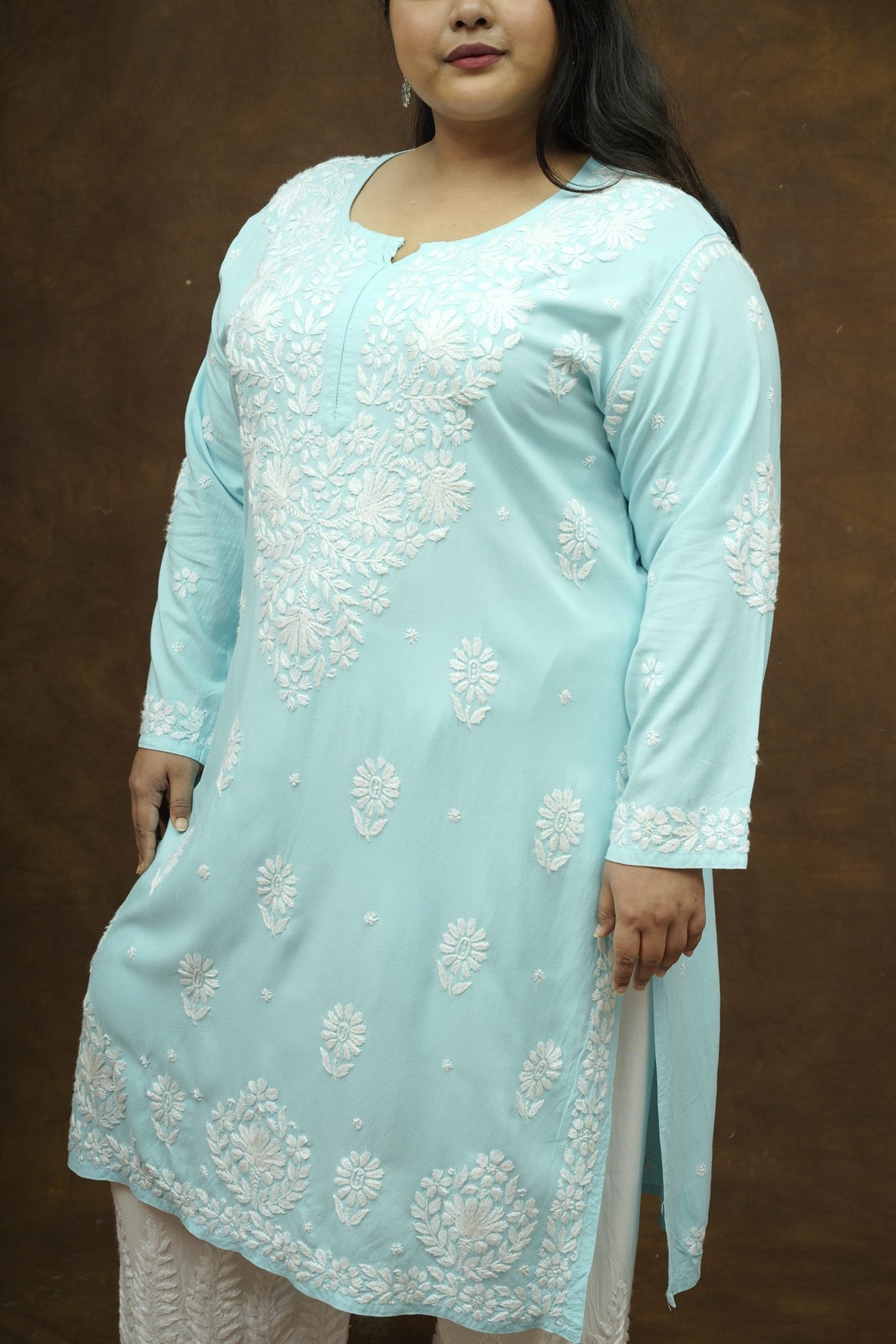 Plus Size Rayon Chikankari Kurta