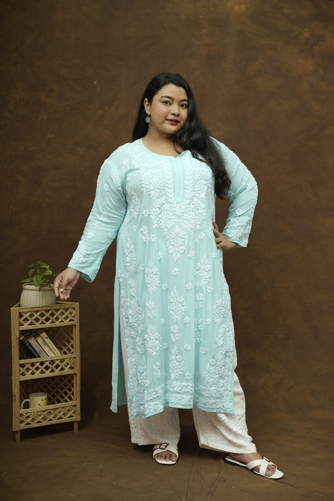 Saba 3D Chikankari Long Kurta - Modal