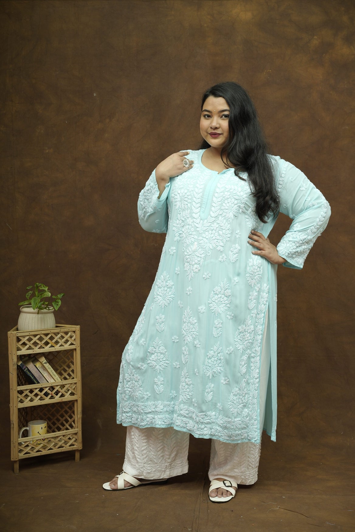 Saba 3D Chikankari Long Kurta - Modal