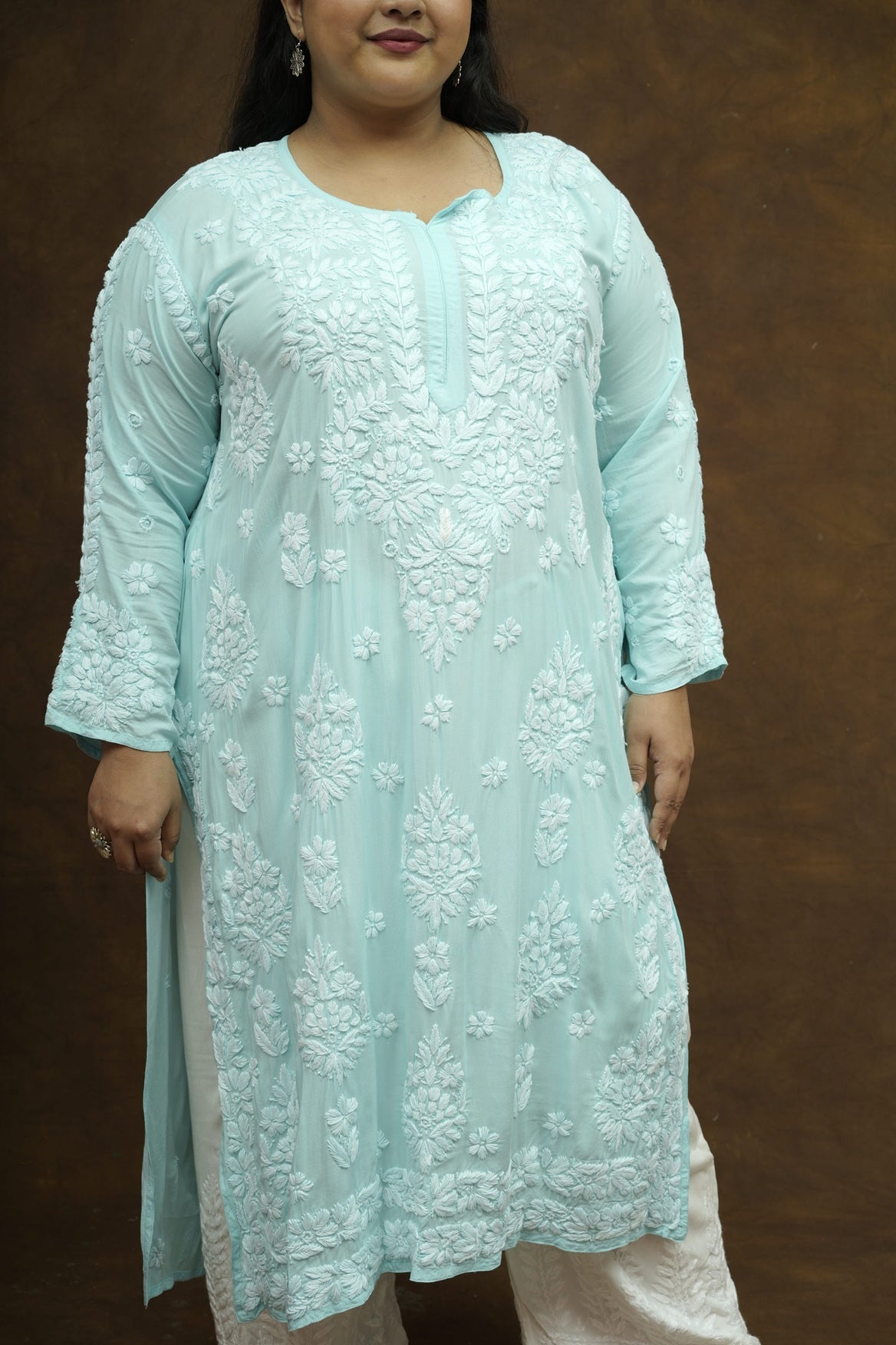 Saba 3D Chikankari Long Kurta - Modal
