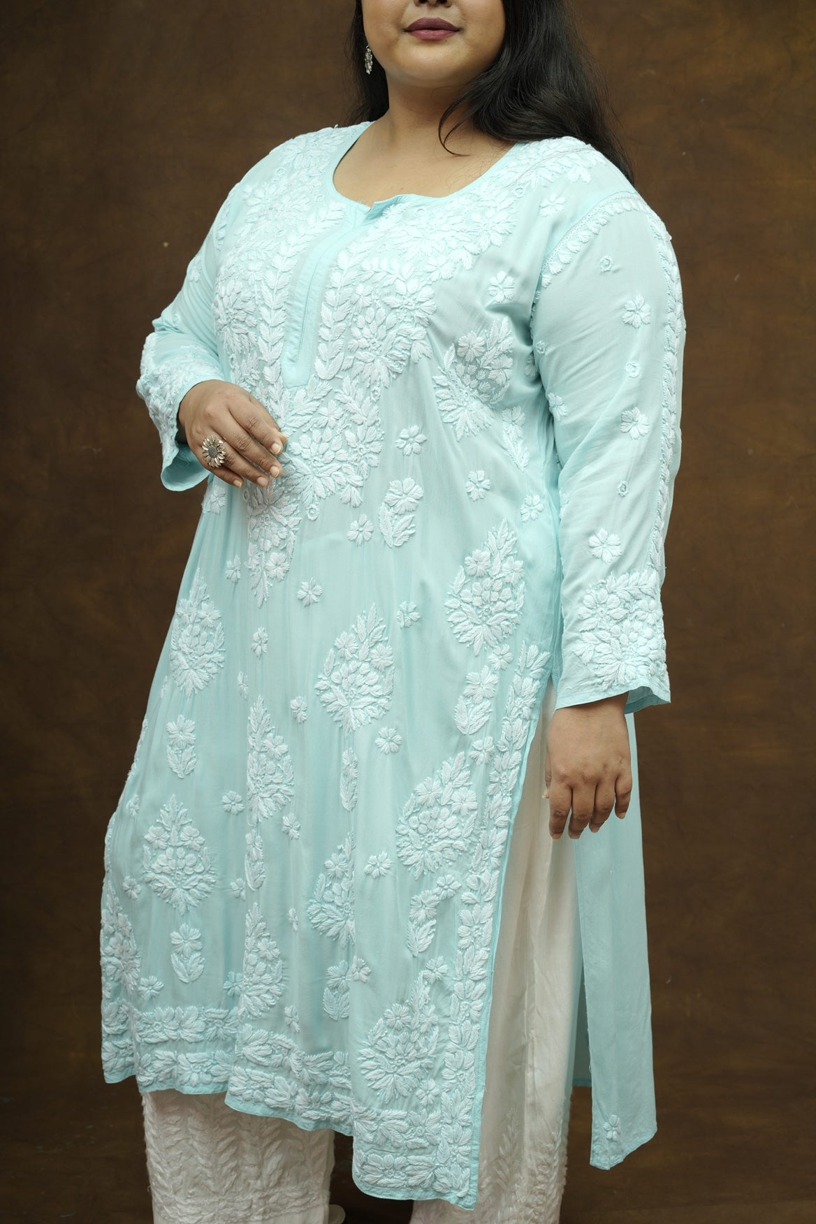 Saba 3D Chikankari Long Kurta - Modal