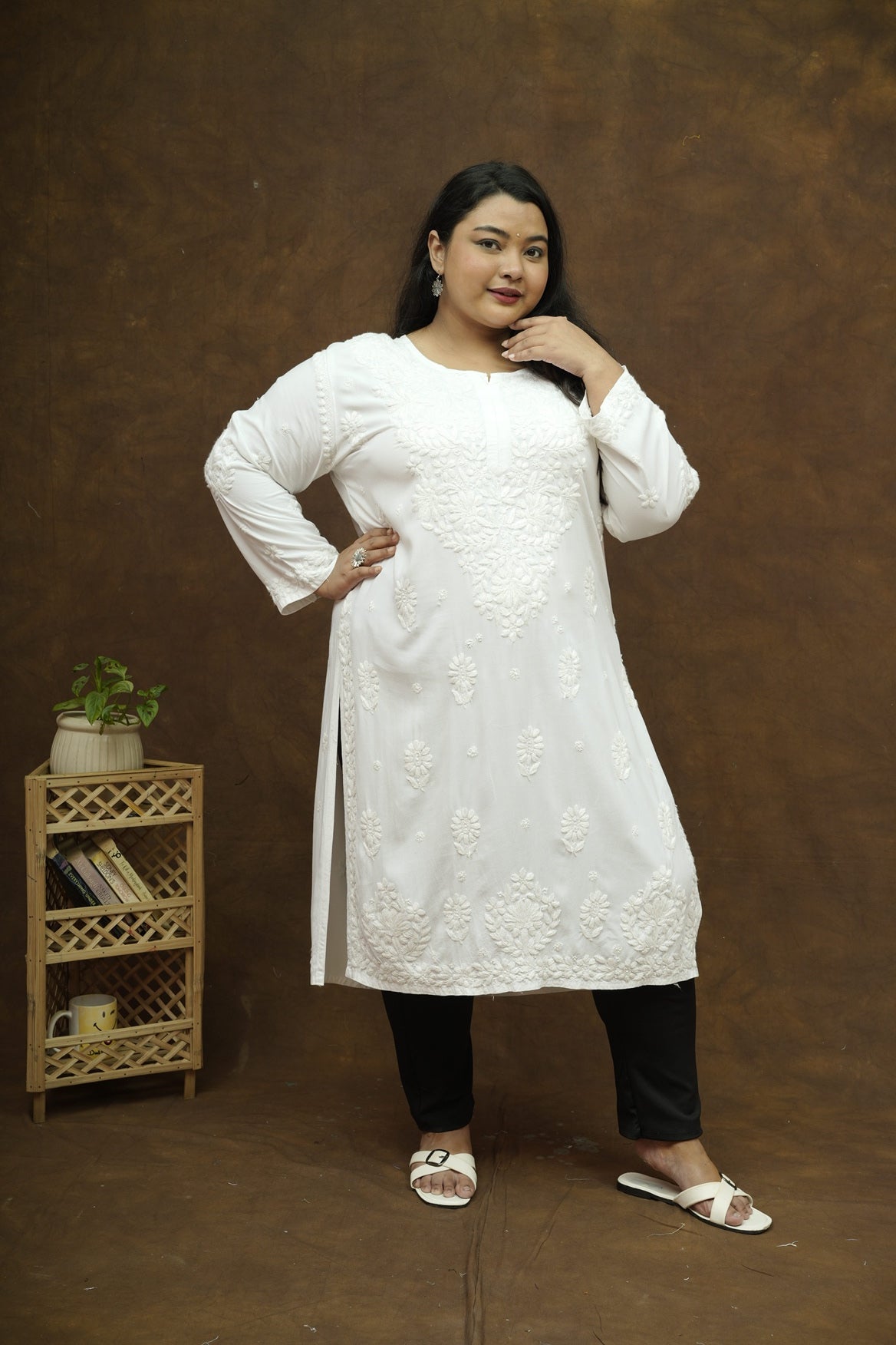 Plus Size Rayon Chikankari Kurta