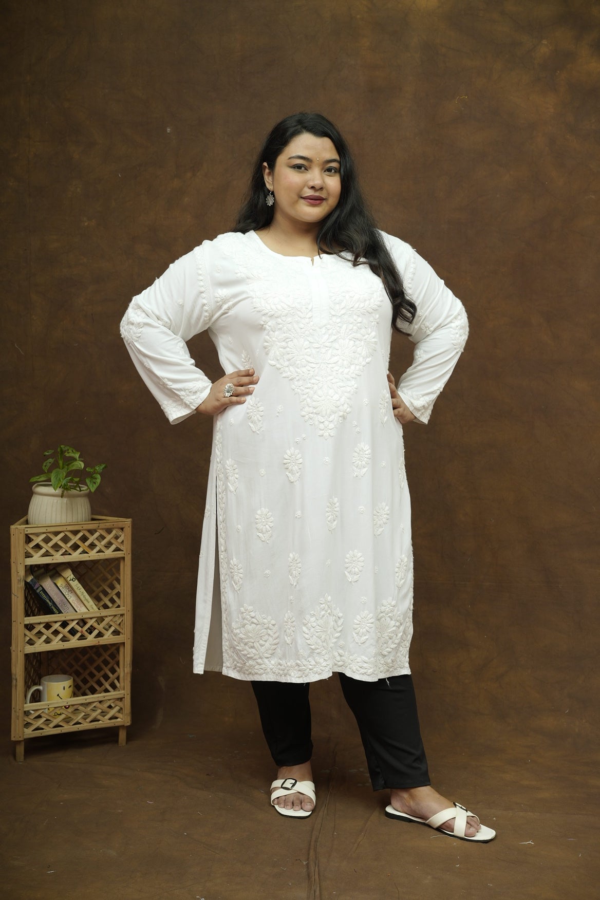 Plus Size Rayon Chikankari Kurta