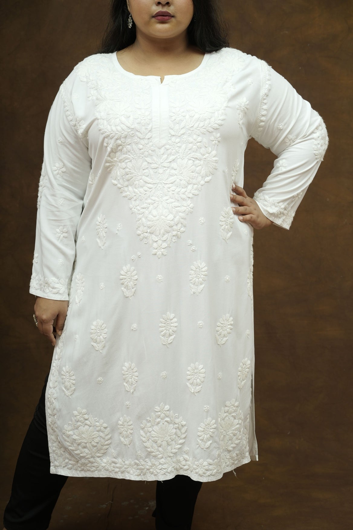 Plus Size Rayon Chikankari Kurta