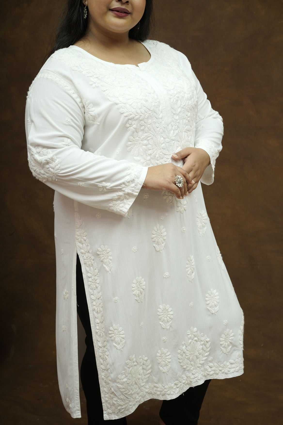 Plus Size Rayon Chikankari Kurta