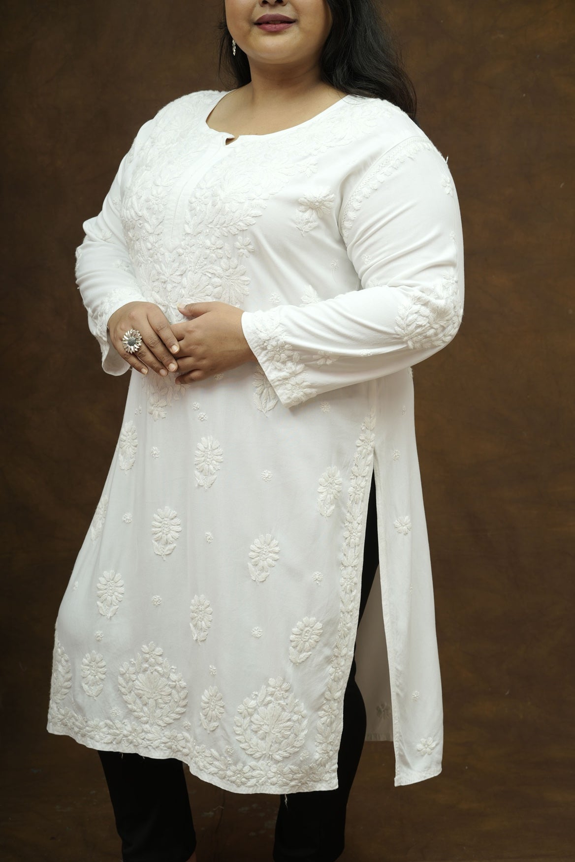 Plus Size Rayon Chikankari Kurta