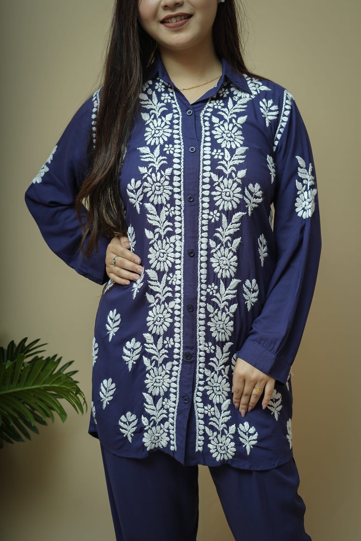 Modal Chikankari Shirt Pant Style Co-ord Set