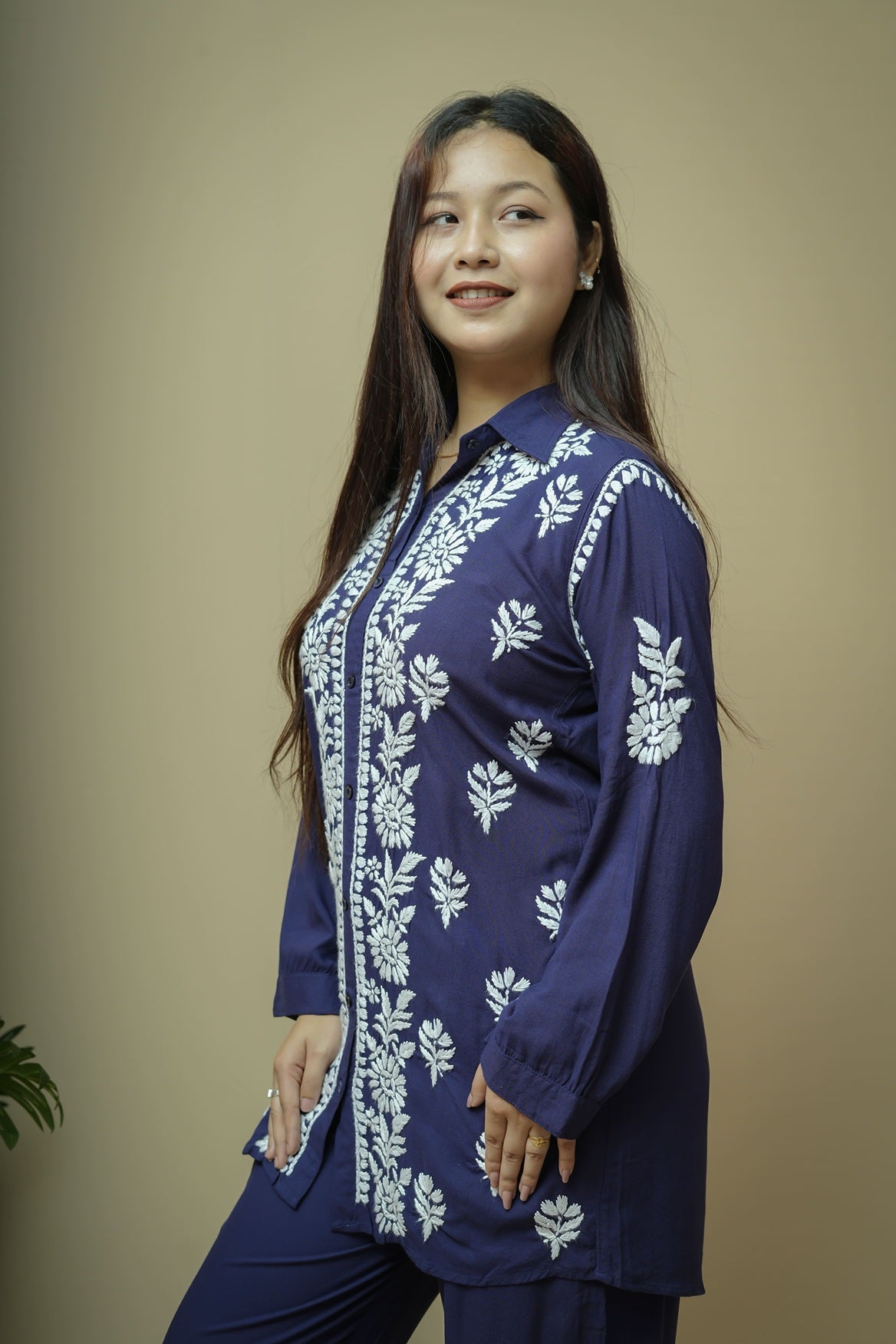 Modal Chikankari Shirt Pant Style Co-ord Set