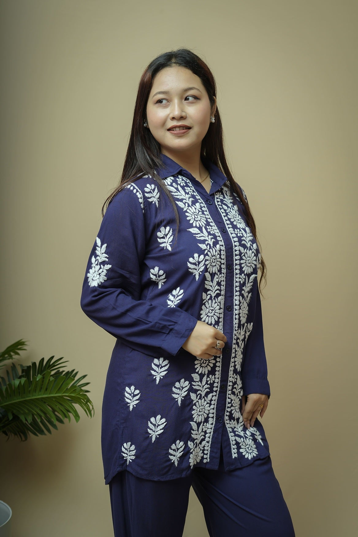 Modal Chikankari Shirt Pant Style Co-ord Set