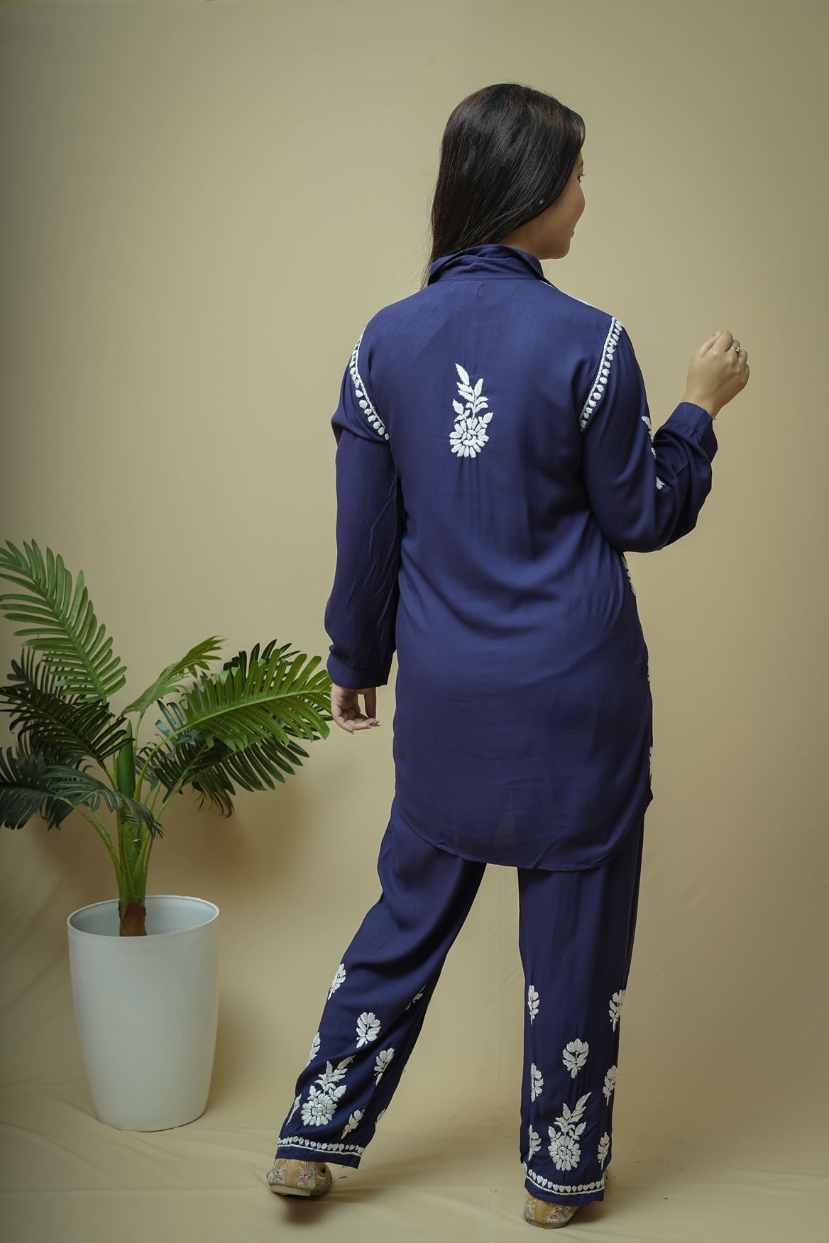 Modal Chikankari Shirt Pant Style Co-ord Set