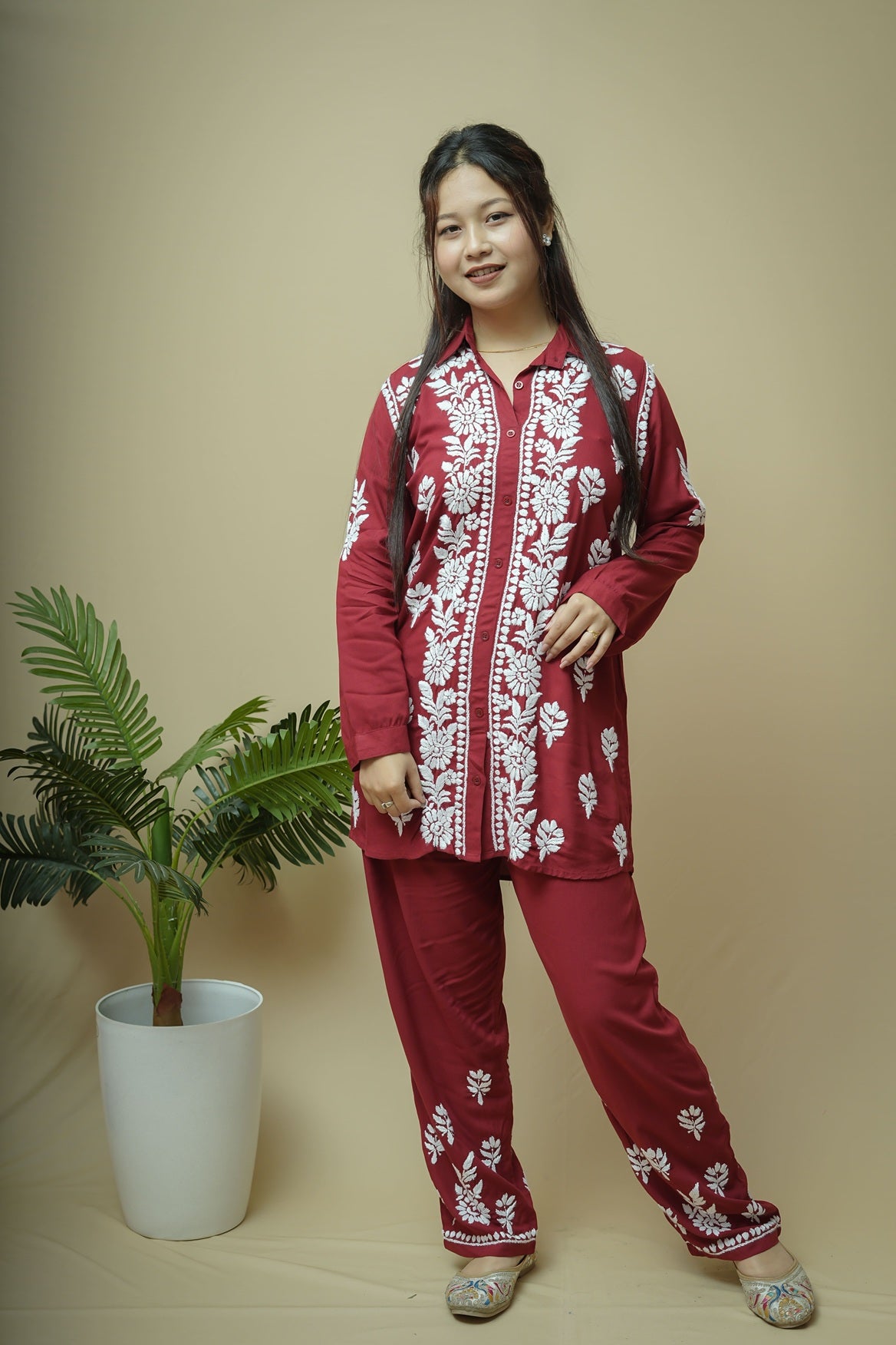 Modal Chikankari Shirt Pant Style Co-ord Set