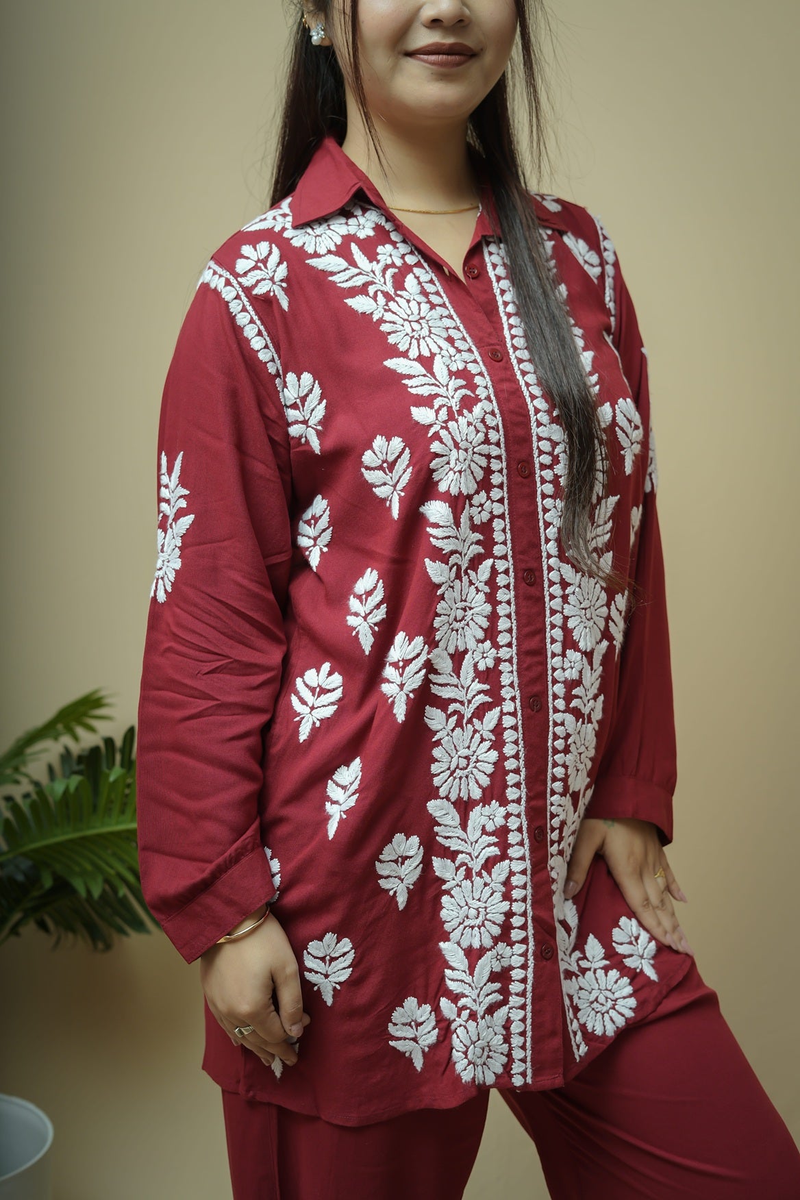 Modal Chikankari Shirt Pant Style Co-ord Set