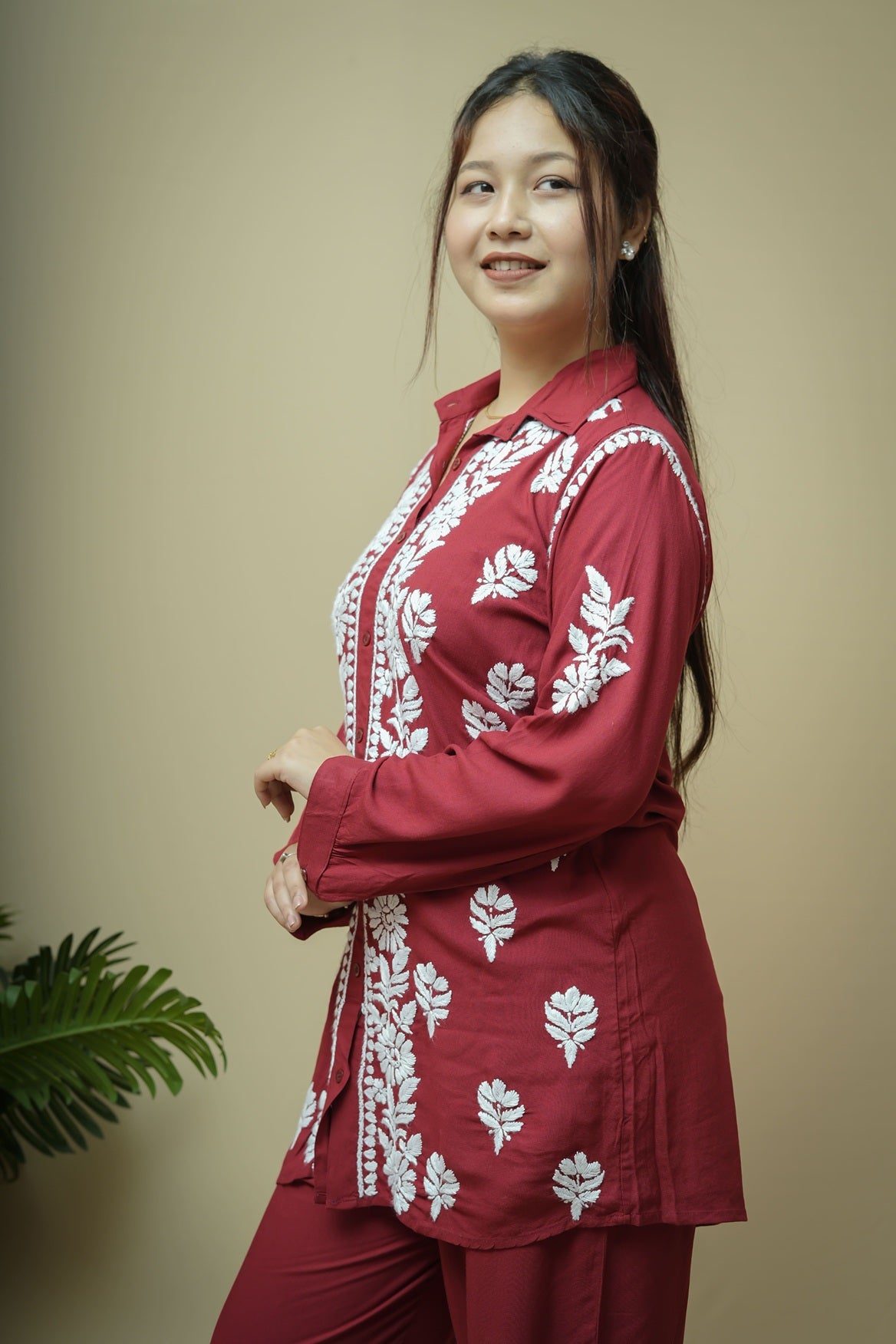 Modal Chikankari Shirt Pant Style Co-ord Set