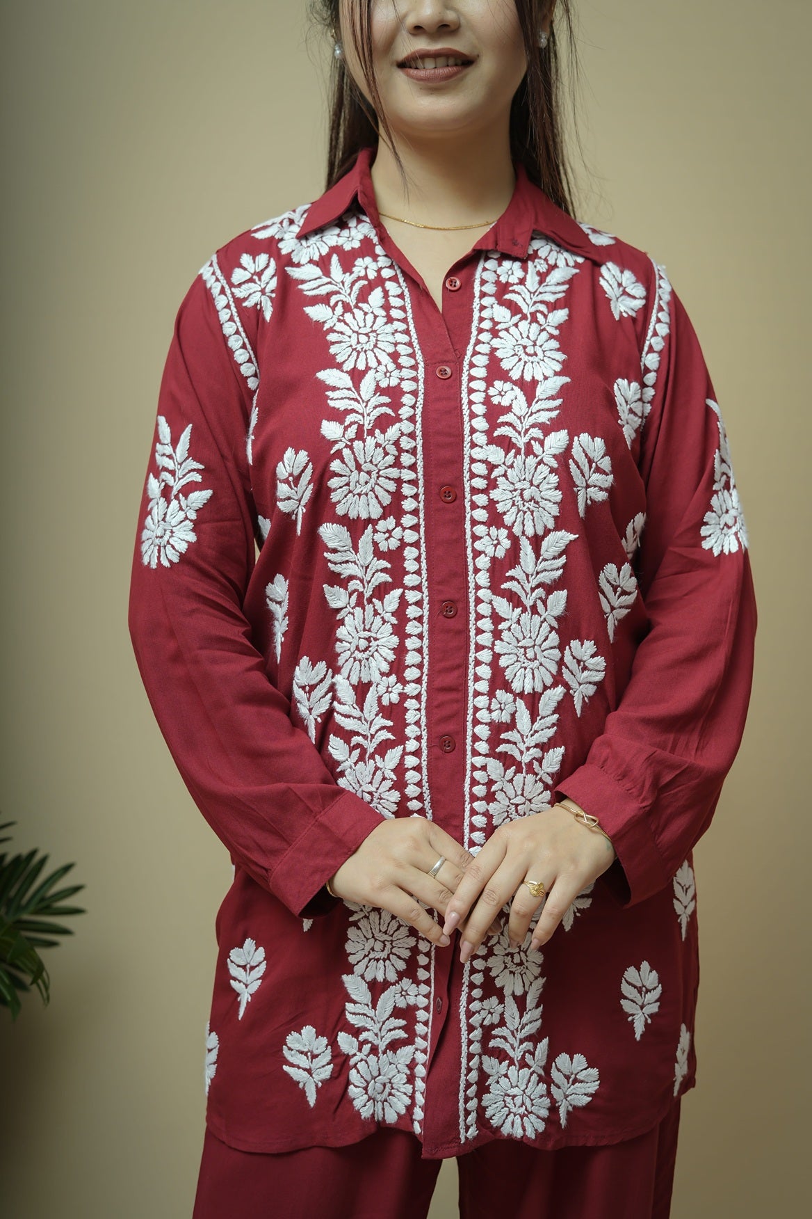 Modal Chikankari Shirt Pant Style Co-ord Set