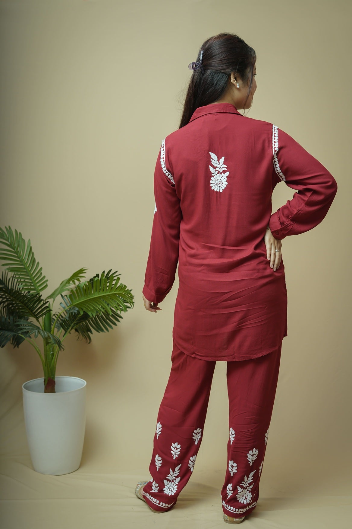 Modal Chikankari Shirt Pant Style Co-ord Set