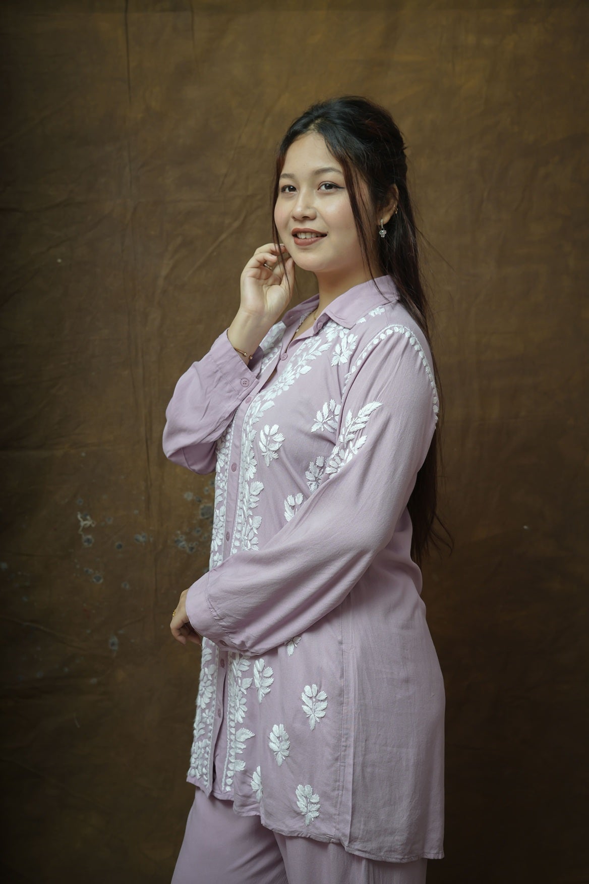 Modal Chikankari Shirt Pant Style Co-ord Set