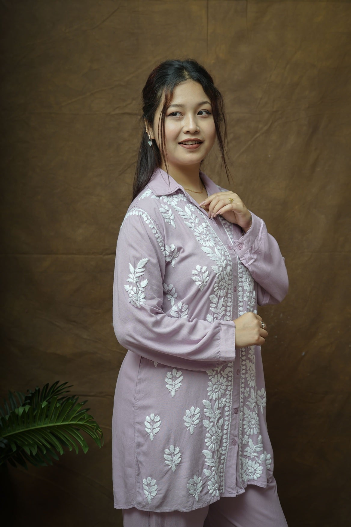 Modal Chikankari Shirt Pant Style Co-ord Set